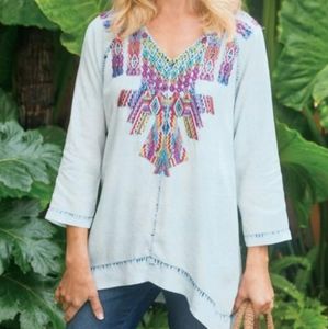 Soft Surroundings Embroidered Bleached Tunic
